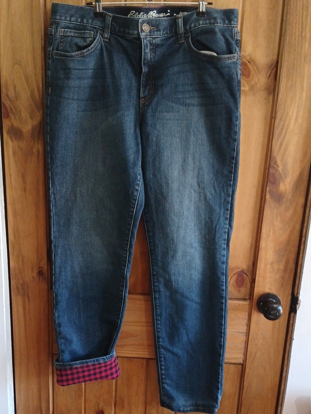Eddie Bauer Blue Flannel Lined Boyfriend Jeans - 10